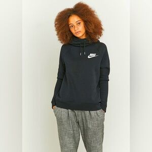 Nike Women’s Hoodie Funnel Neck Black White Logo Pullover Sweatshirt M Medium
